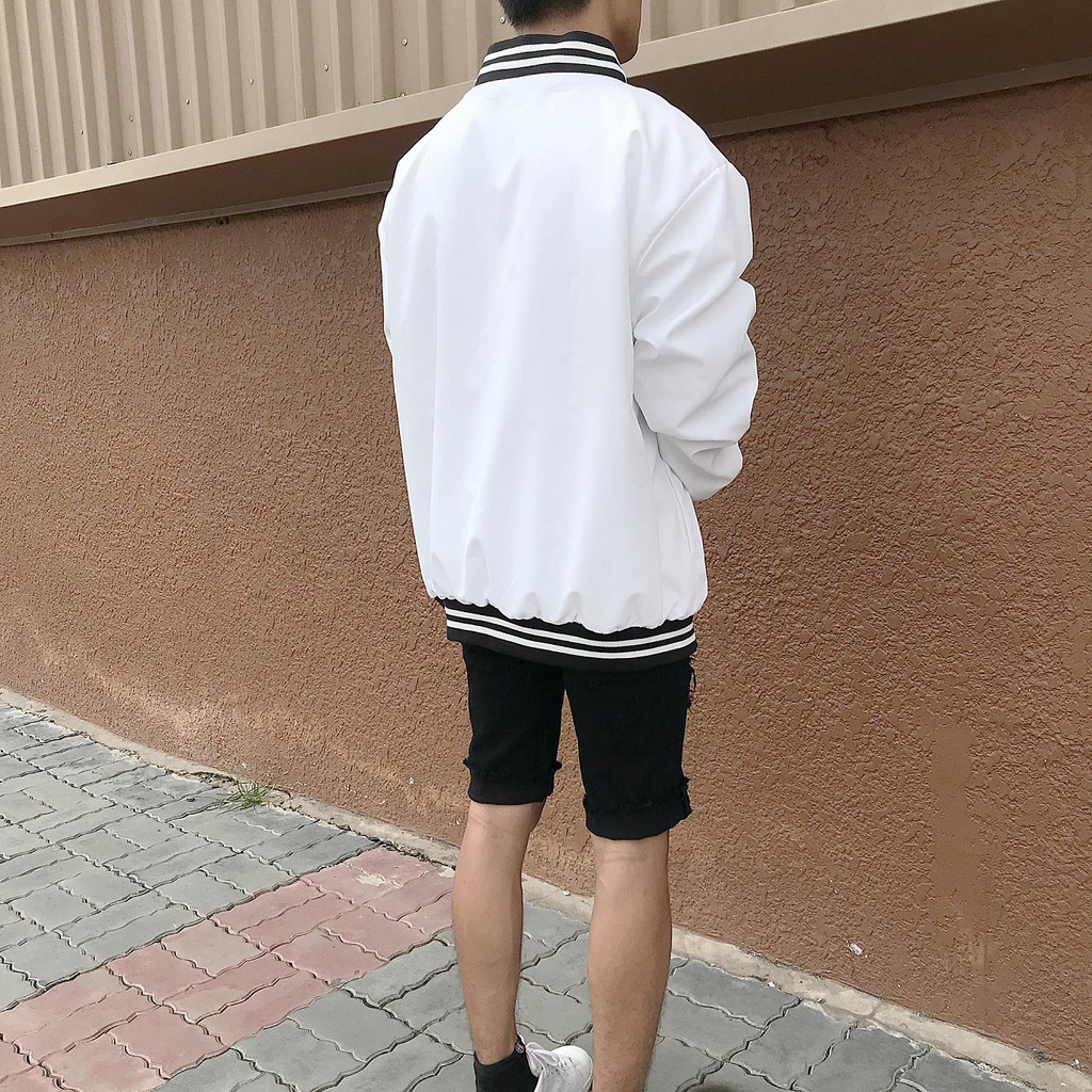 Áo khoác dù BOMBER BÓNG CHÀY UNISEX - Jacket Bomber Line Siêu Đẹp - Bomber Đen / Trắng Chất Dù Kaki 2 Lớp Cao Cấp Nam Nữ