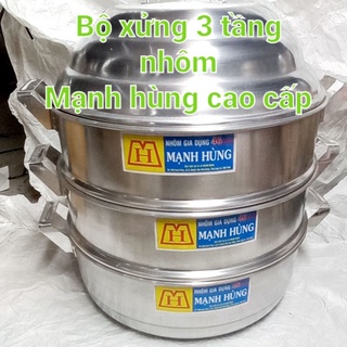 Bộ nồi xửng hấp bánh+rau củ quả 3 tầng nhôm mạnh hùng size 46cm