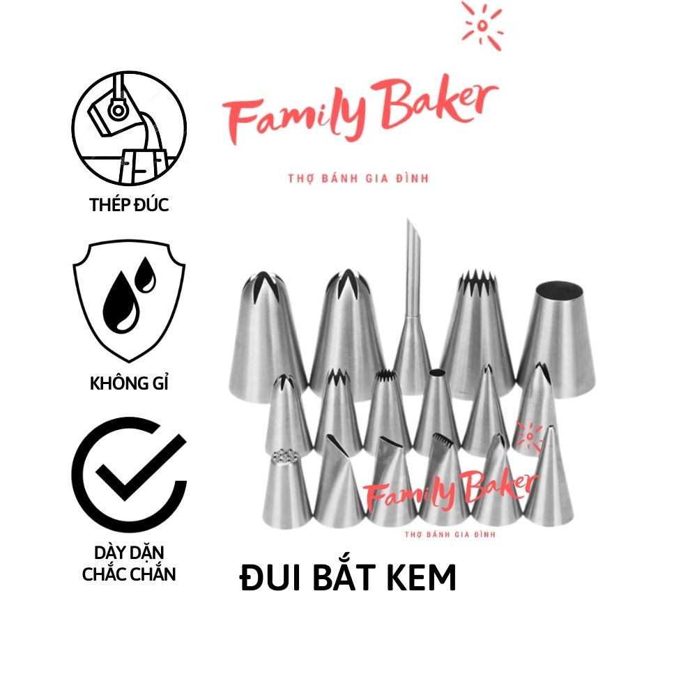 Đui bắt kem, đuôi bắt kem trang trí bánh bằng thép đúc liền khối dày dặn hàng cao cấp (đui bơm su kem, 1G, 2C) nhiều mẫu