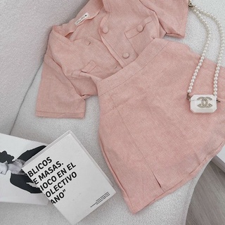 SET ÁO CROP DẠ HỒNG NÚT BỌC + CHÂN VÁY