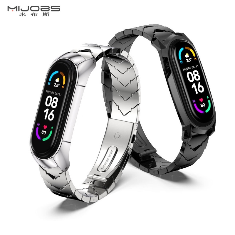 Dây đeo kim loại mắt khoá vảy rồng V-shape chính hãng Mijobs cho Miband 5/6