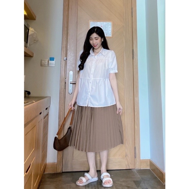 Chân váy bầu xếp li dáng dài thời trang