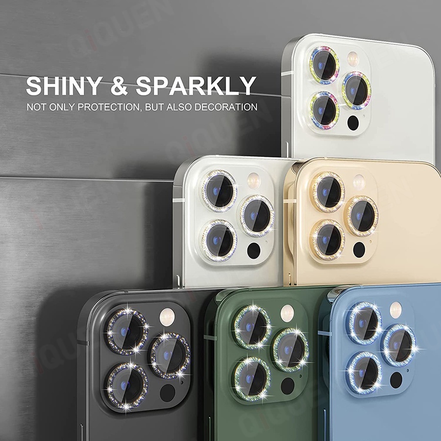 Nắp dán đính đá bảo vệ ống kính camera cho iPhone 11 12 13 14 Pro Max 12 13