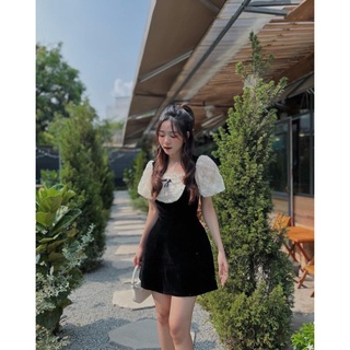 Váy nhung phối ren nơ