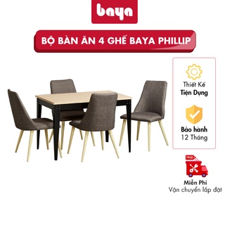 Bộ Bàn Ăn Cơm Gia Đình BAYA PHILLIP 4 Ghế Từ Gỗ MFC, Chân Và Khung Bàn Từ Kim Loại Bền Chắc 6000201