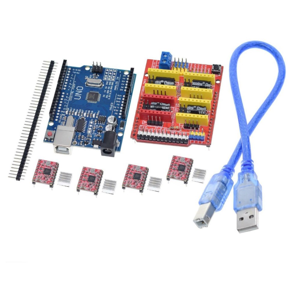 Bảng Mạch Mở Rộng Cnc Shield V3 + 4 Dây Cáp Usb A4988 Dành Cho Arduino + Uno R3