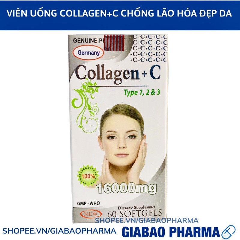 Viên uống COLLAGEN +C bổ sung collagen, vitamin e giúp chống lão hóa, cải thiện nếp nhăn - Hộp 60 viên dùng 30 ngày