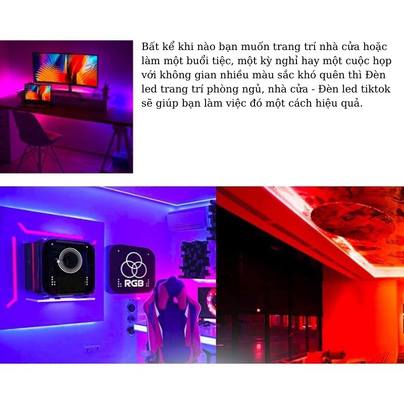 Đèn led trang trí phòng ngủ, nhà cửa - Đèn led RGB dài 5m kèm Remote + Adapter 12V + Sạc