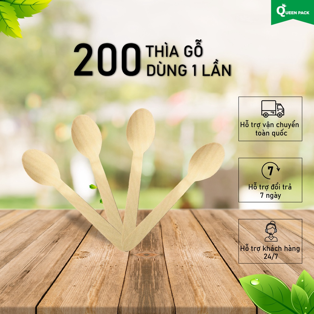 200 cái thìa gỗ dùng 1 lần tiện dụng