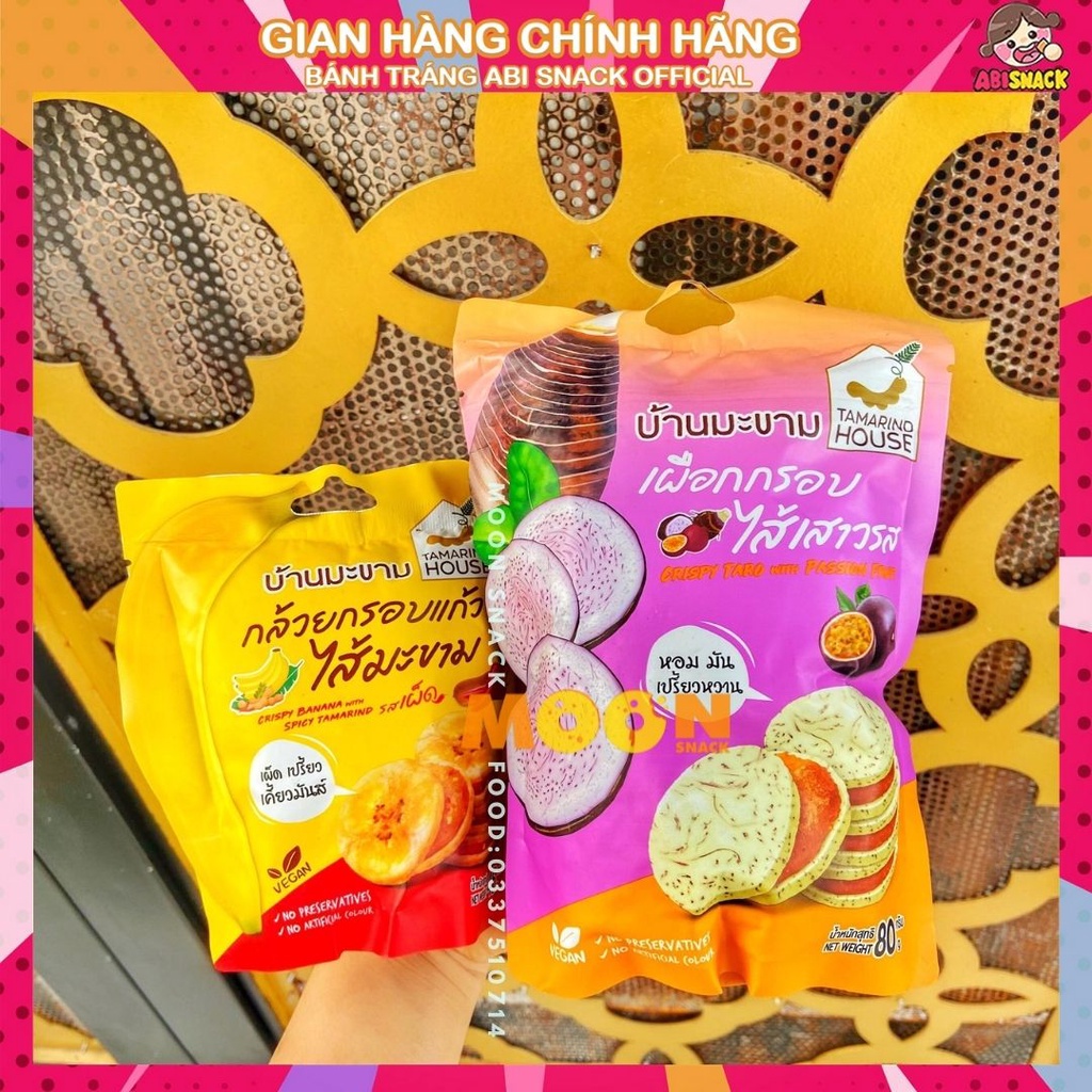 Bánh quy nhân chuối sấy giòn kẹp mứt me khoai môn kẹp mứt chanh dây Thái Lan gói 80g/90g