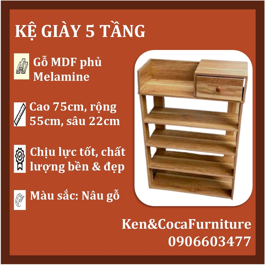 kệ đựng giày gỗ cao cấp - kệ gỗ 5 tầng để giày giá tốt