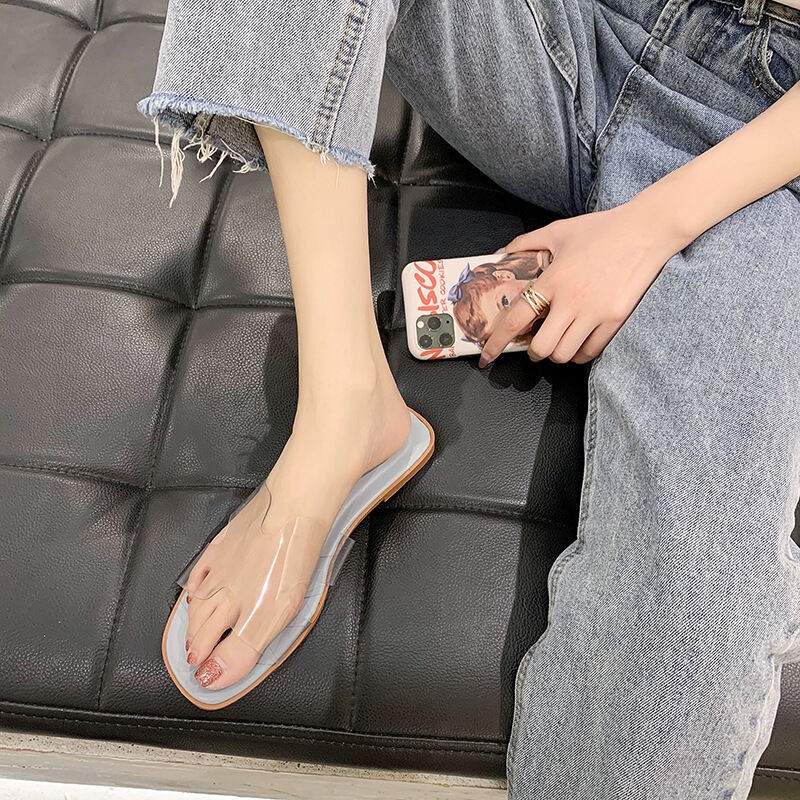 Xăng đan Nhựa Dẻo Mũi Vuông Đế Bằng Phong Cách Hàn Quốc Thời Trang Mùa Hè Cho Nữ ISS678