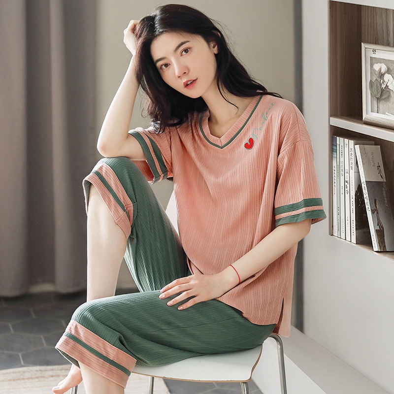 Đồ mặc nhà lửng nữ thun cotton gân nhã nhặn, lịch sự