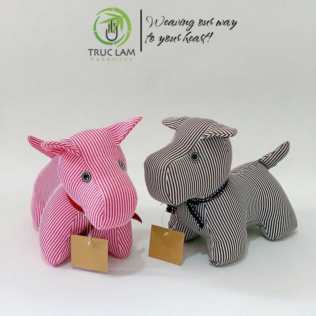Đồ Chơi Cho Bé Thú Nhồi Bông Hình Con Chó Đeo Nơ Vải Kẻ Bông Gòn Cao Cấp – Trúc Lâm Handmade