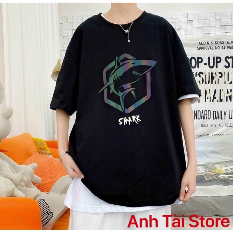 Áo thun tay lỡ phản quang phông Unisex nam nữ chất Premium Cotton oversize đến 75kg form rộng co dãn 4 chiều SHARK AP 44