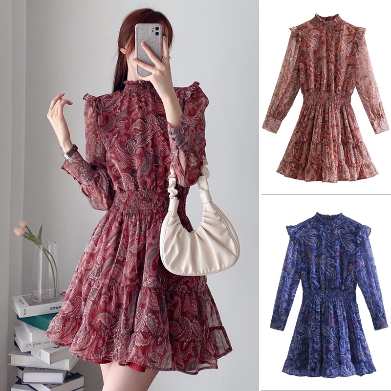 Đầm Zara Mùa Hè Tay Dài Eo Co Giãn In Họa Tiết Hoa Retro Phong Cách Pháp Cho Nữ 22