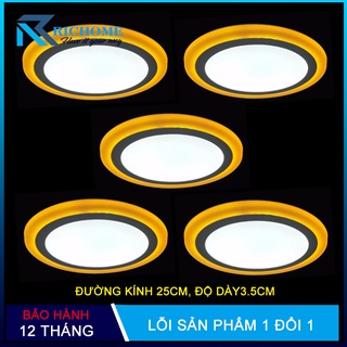 Bộ 5 đèn ốp trần, đèn led ốp trần nổi 24w 2 màu 3 chế độ thiết kế tròn thay đổi ánh sáng theo mỗi lần bật tắt công tắc