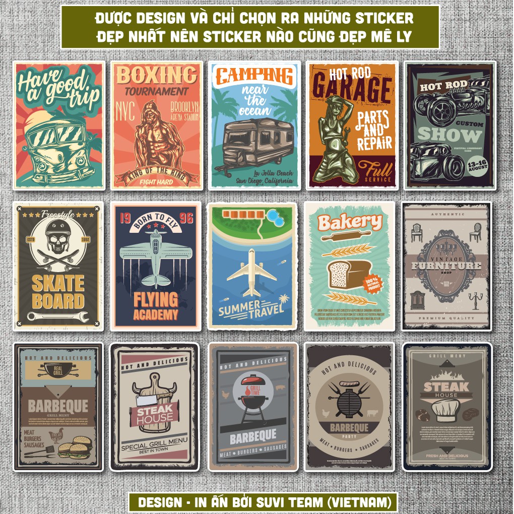 50 Sticker Vintage Retro 7 chống nước sticker dán laptop, điện thoại, đàn guitar, mũ bảo hiểm, vali. MSP:VR07