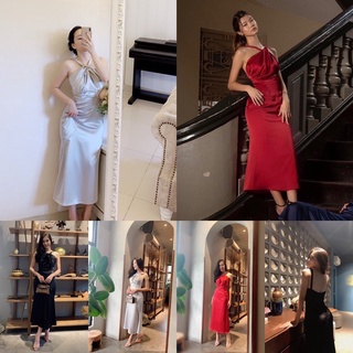 Đầm lụa cổ yếm dáng dài