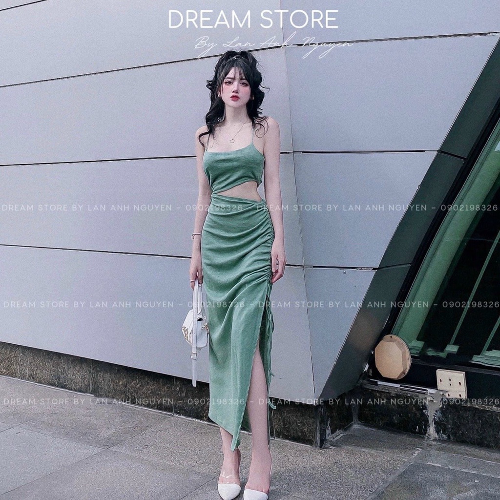 Đầm Thun Hai Dây Body Khoét Bụng Phối Rút Dây 1 Bên Hông Sang Trọng TTSA1854