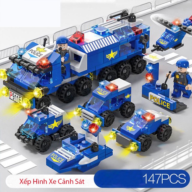 Combo 3 Xe Đồ Chơi Nghề Nghiệp [FREESHIP❤️] Xếp Hình Xe Cứu Hỏa Xếp Hình Xe Cần Cẩu Và Xếp Hình Xe Cảnh Sát