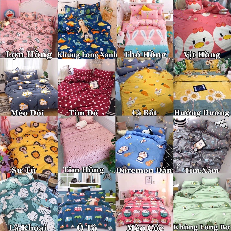 Bộ Vỏ Chăn Kèm Ga Gối Cotton Poly Nhiều Size Giường