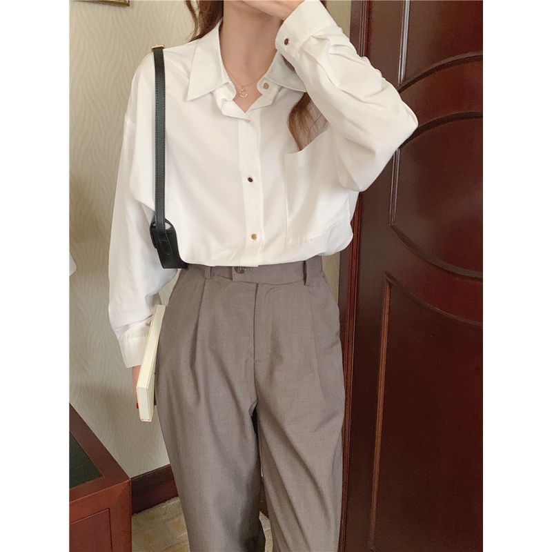 Áo sơ mi dài tay dáng rộng phối hàng nút đơn thời trang 46407