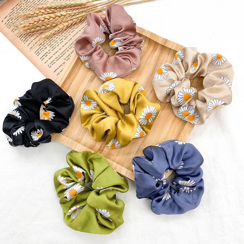 Thời trang Hàn Quốc Satin Daisy Flower Hair Tie Phụ nữ Đàn bà Ponytail