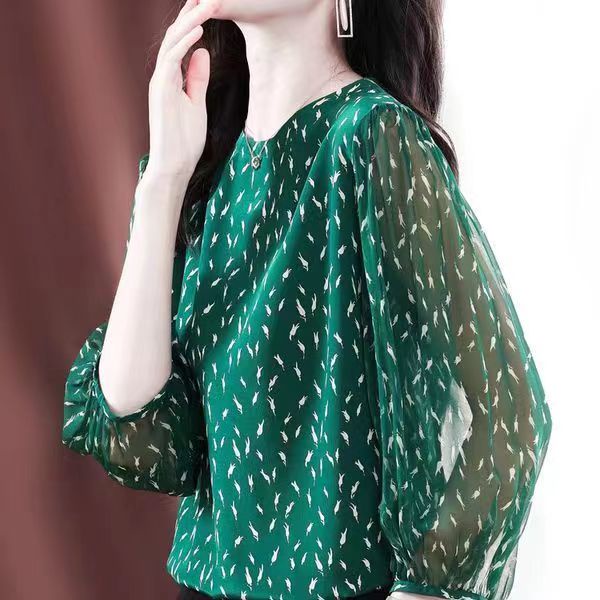 Áo Kiểu Chất Chiffon Hoạ Tiết Hoa Thiết Kế Thanh Lịch Có 7 Size Lớn