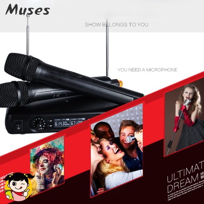 Muse07 Professional Karaoke Wireless Microphone Mixer Audio Radio Kits Handheld LCD Microphone