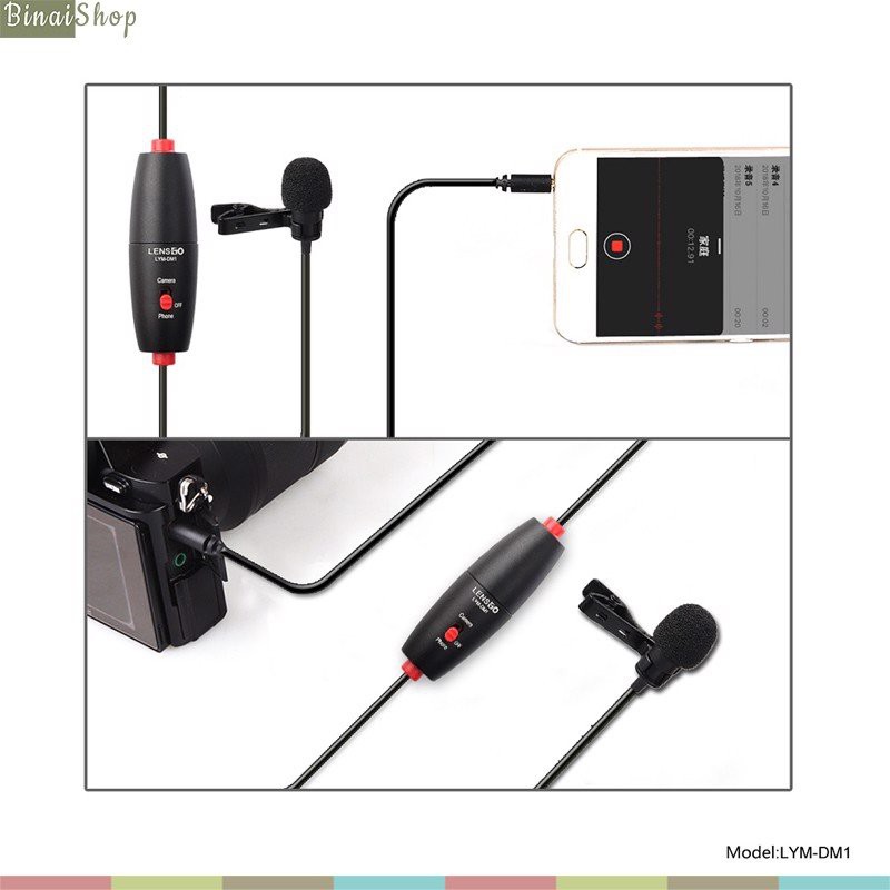 Lensgo LYM-DM1 - Micro Lavalier Cài Áo Có Dây, Thu Âm Đa Hướng Cho Smartphone, Máy Ảnh, Máy Quay, PC (6m)