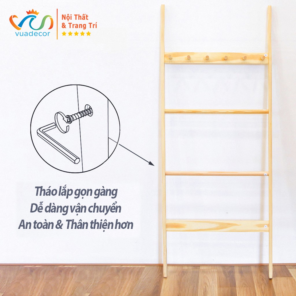 THANG GỖ TRANG TRÍ/ THANG DECOR Vuadecor MÀU TỰ NHIÊN - TOWEL LADDER B