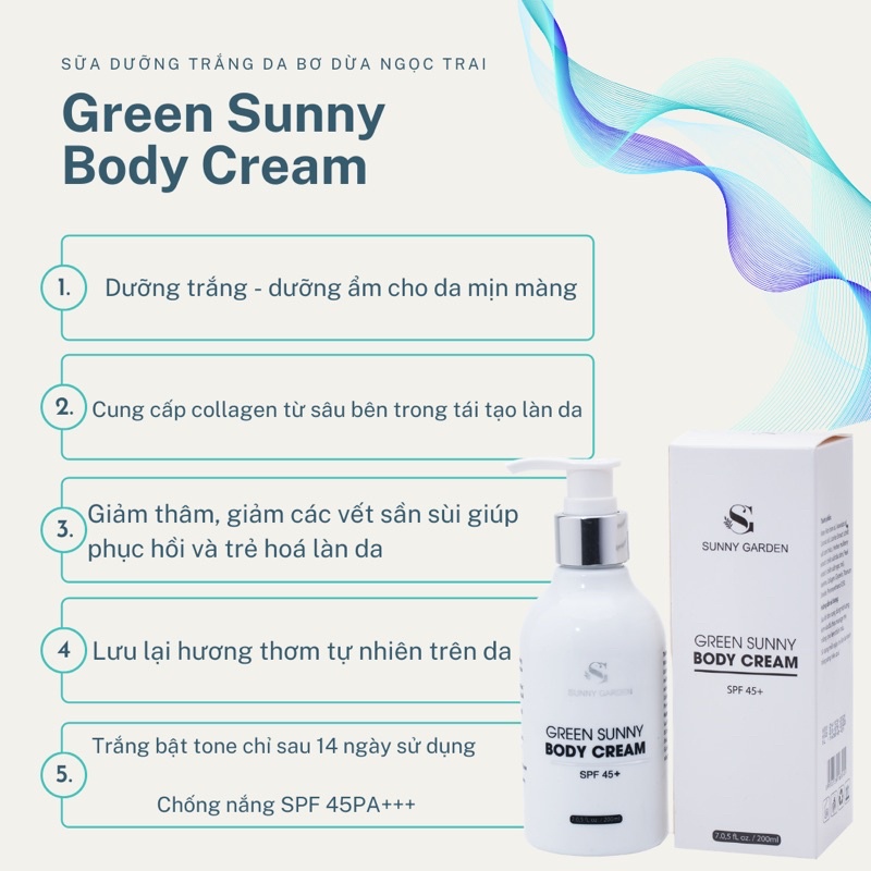 Sữa dưỡng trắng da Green Sunny bơ dừa ngọctrai nâng tone da | BigBuy360 - bigbuy360.vn