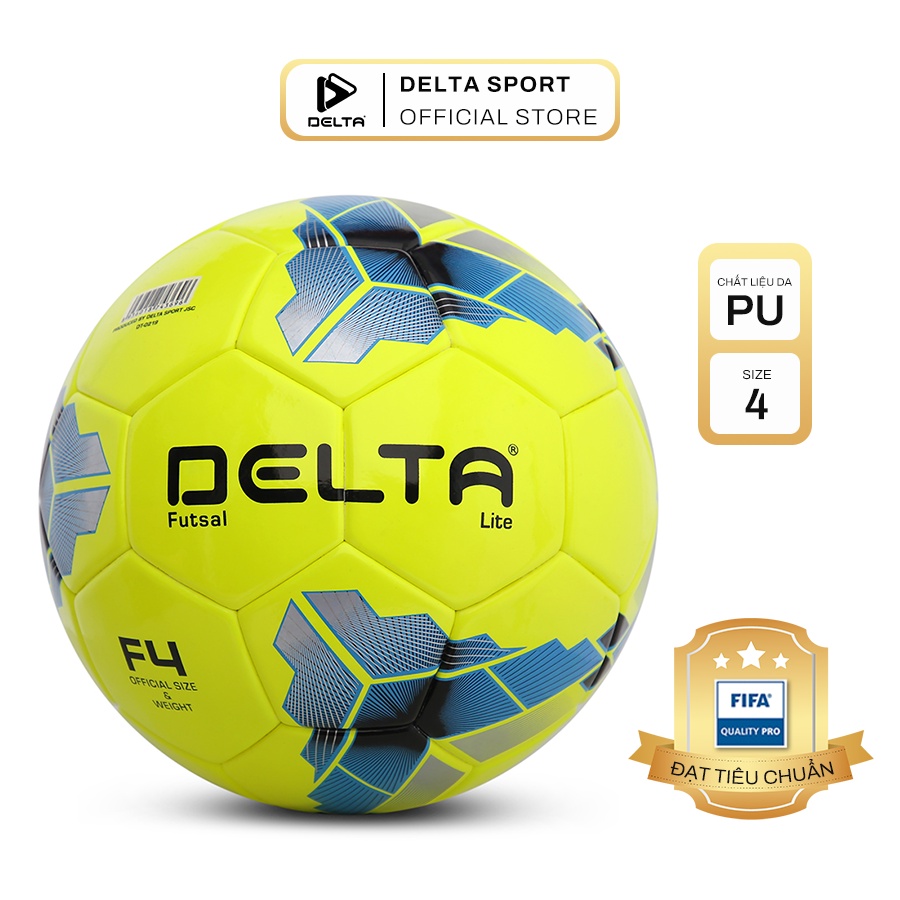 Bóng đá futsal DELTA 3696-4D size 4 từ da TPU tổng hợp, chơi trên sân cỏ nhân tạo hoặc trong nhà phù hợp từ 12 tuổi.