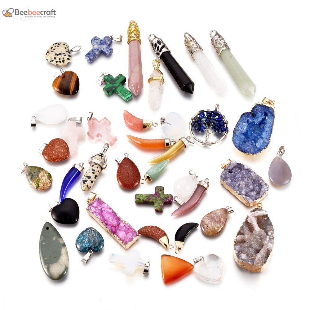 Bộ 10 mặt trang sức đá quý nhân tạo kích thước 21.5~62 x 7.5~29 x 5~15mm tiện lợi