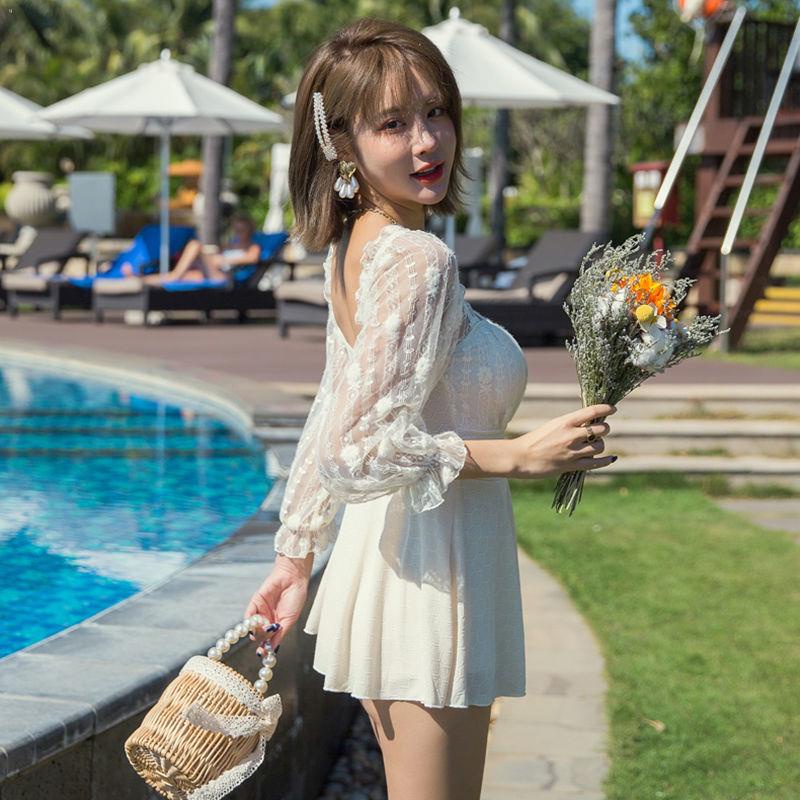 ►☽□Áo tắm của phụ nữ 2022 new ins siêu tiên sexy tinh khiết muốn bao phủ da thịt bảo thủ người lớn suối nước nóng màu đỏ