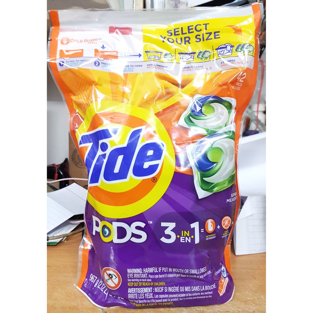 Viên giặt Tide Pods 3in1 bịch 42 viên từ Mỹ bịch 967g