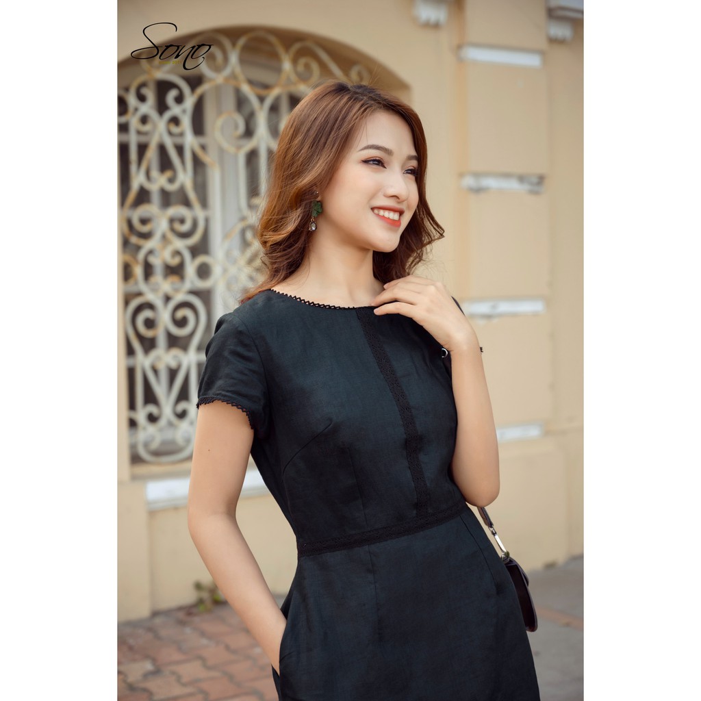 Sono - Đầm Chất Liệu Linen Viền Ren Thiết Kế Trẻ Trung