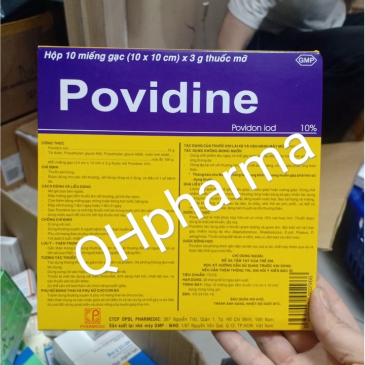 Gạc đắp vết thương POVIDINE hộp 10 miếng