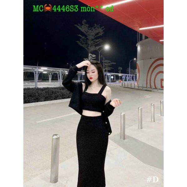 Set 3 món áo 2 dây cùng chân váy body kèm áo cadigan khoác ngoài chân váy ôm body sang chảnh