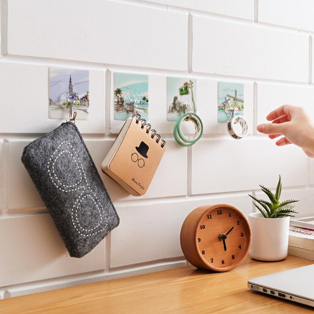 Móc dán tường 3d treo đồ đa năng siêu dính không cần khoan cỡ 6x6cm KM18012