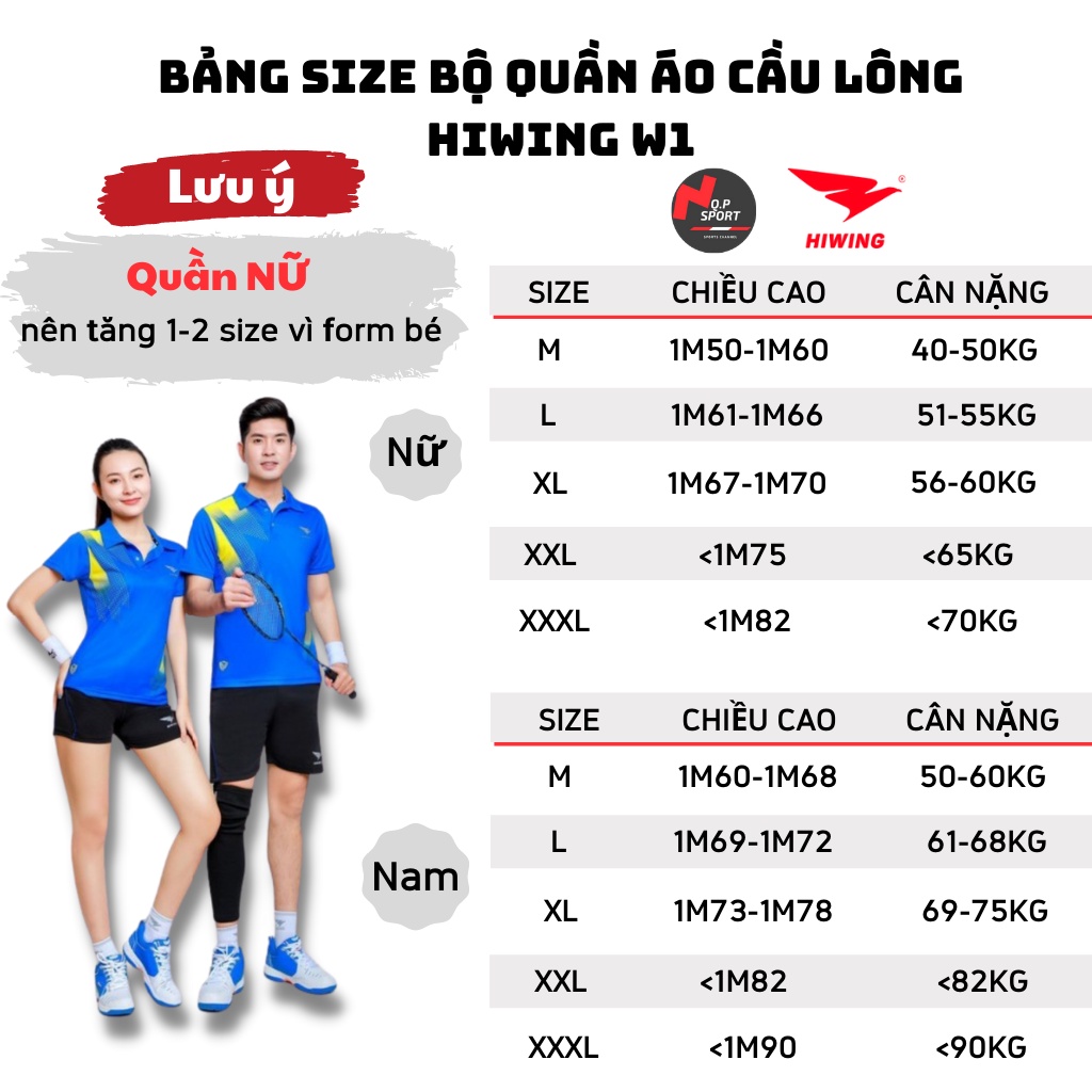 Bộ Quần Áo Cầu Lông Nam Nữ Thương Hiệu HIWING Chất Vải Mè Thun Thái Co Dãn Đa Chiều Cao Cấp Mẫu W1