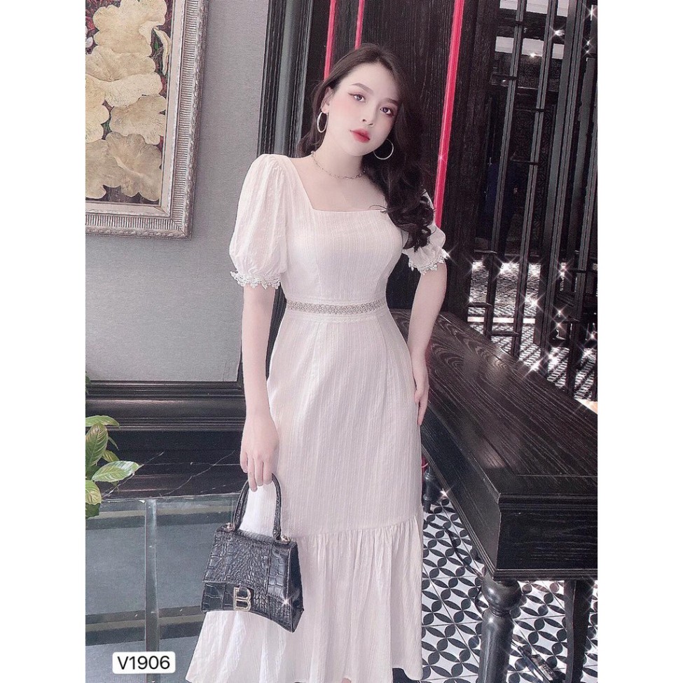 Váy rem tiểu thư màu trắng đuôi cá V1906 - Đầm nữ, đầm đẹp dự tiệc DVC kèm ảnh thật