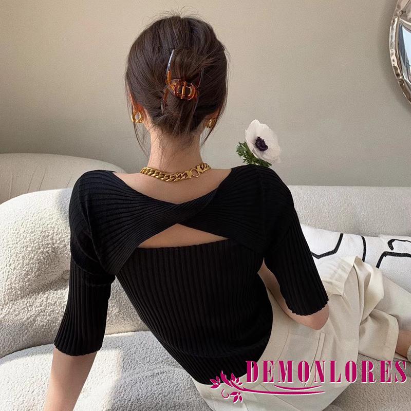 Áo Thun Nữ Ngắn Tay Cổ Tròn Khoét Lỗ Thời Trang