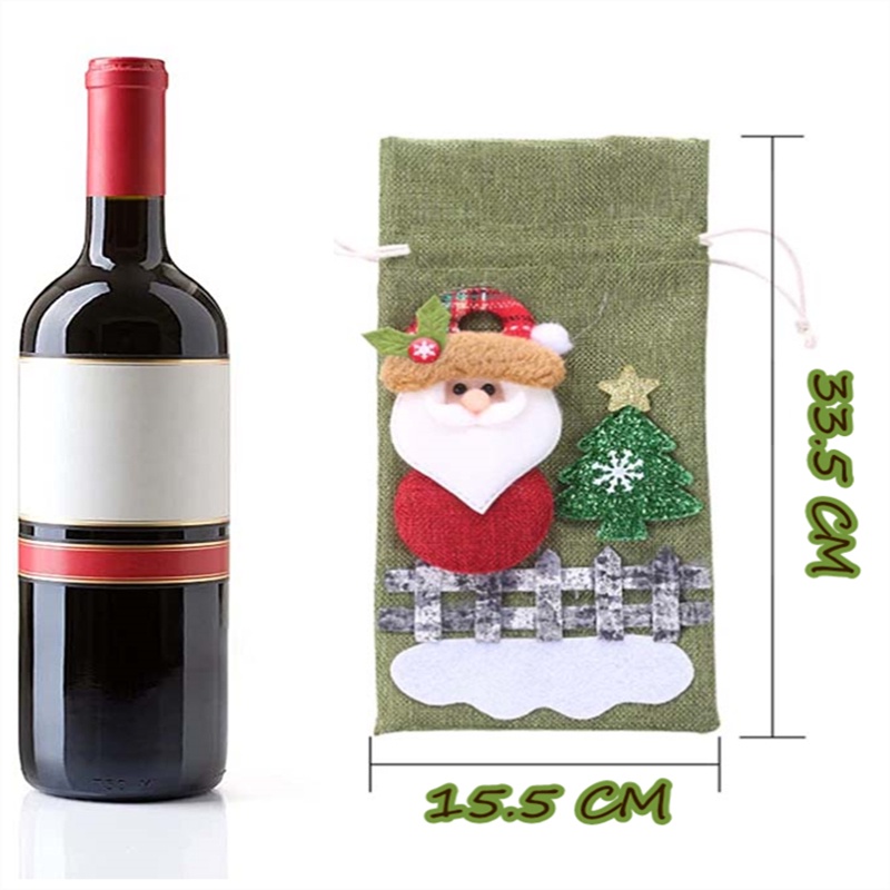 Vỏ bọc chai rượu hoạ tiết giáng sinh dễ thương chất liệu vải lanh giả