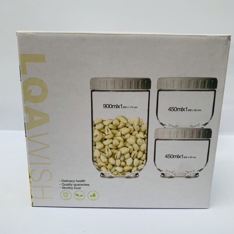 Set 3 Hũ Thủy Tinh Cao Cấp (Thuỷ Tinh) - 1 Hũ 950ml, 2 Hũ 450ml - Đựng Đồ Ăn, Gia Vị Cao Cấp