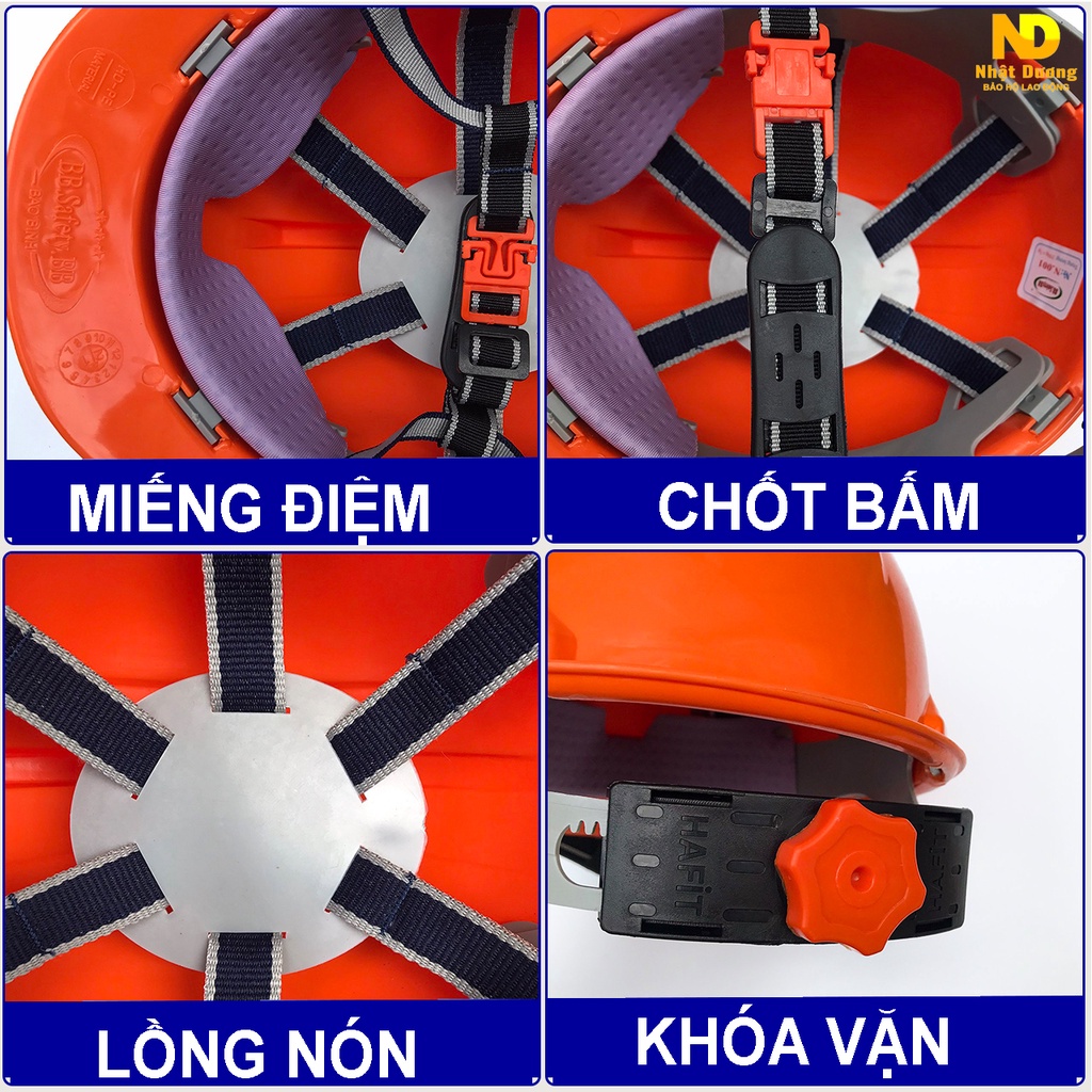 Mũ bảo hộ lao động màu cam khóa vặn N001, Nón bảo hộ lao động cho công nhân công trình