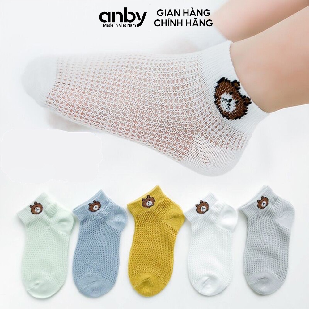 Set 5 đôi tất lưới cao cổ ANBY cho bé trai và gái hình gấu dễ thương cho bé từ 8-12kg