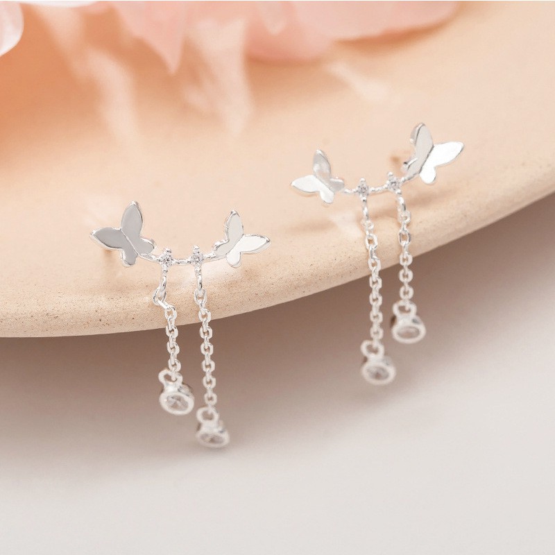 Bông tai bạc 925 Hình Bướm Tua Rua Đính Pha Lê Dành Cho Nữ - ANTA Jewelry ATJ3022