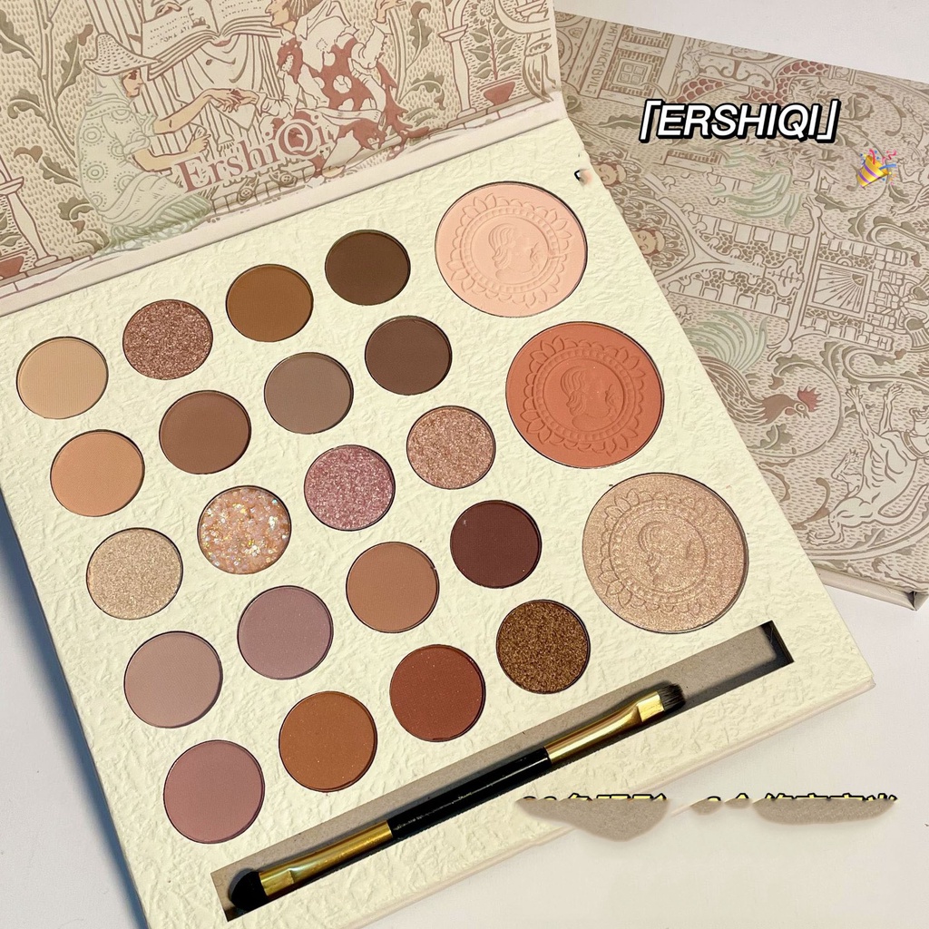Bảng phấn mắt 23 ô ErshiQi kèm cọ tán, Phấn mắt mềm mịn lâu trôi lên màu chuẩn